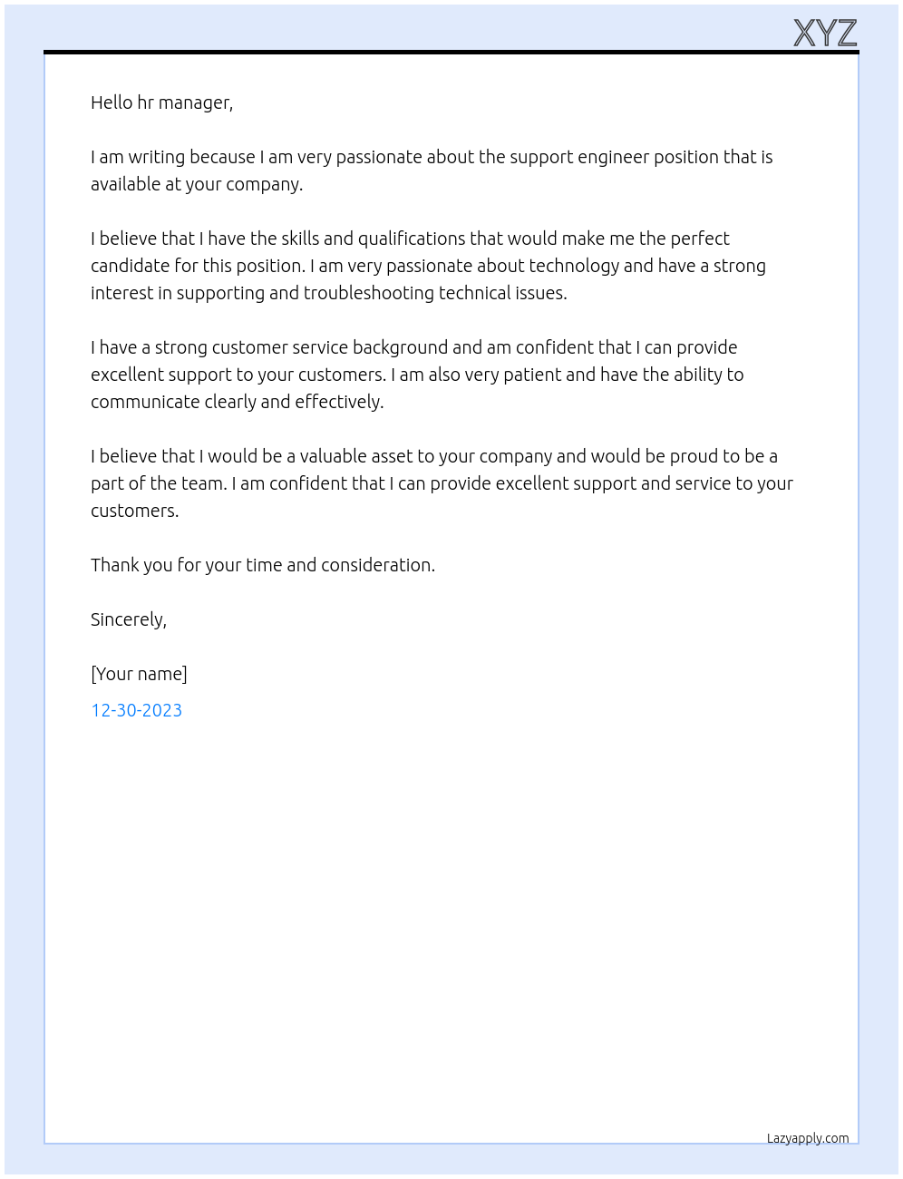 support Engineer At pqr Cover Letter