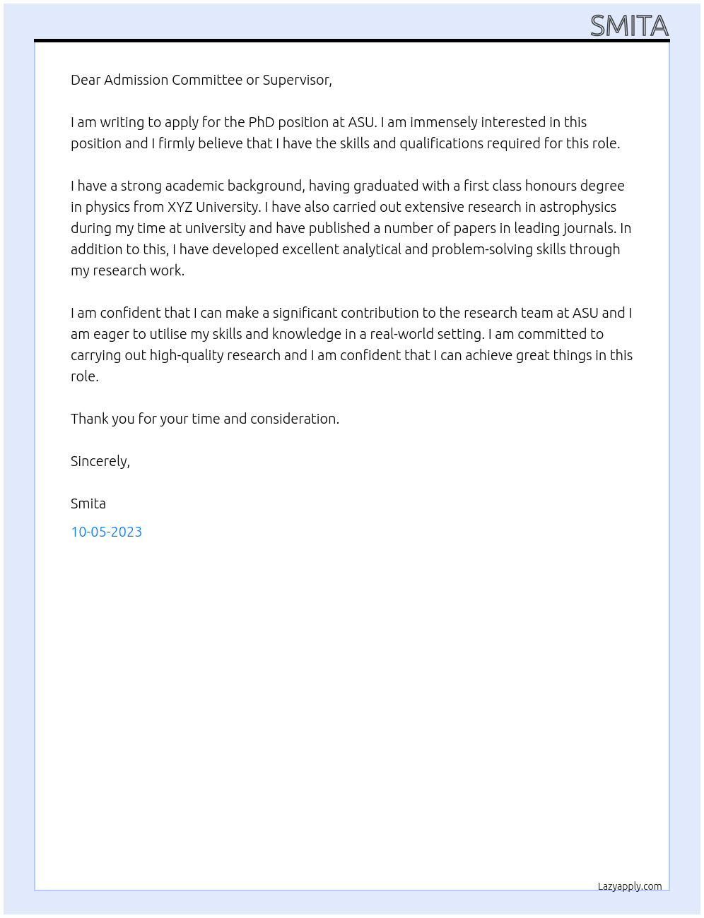 PhD At ASU Cover Letter