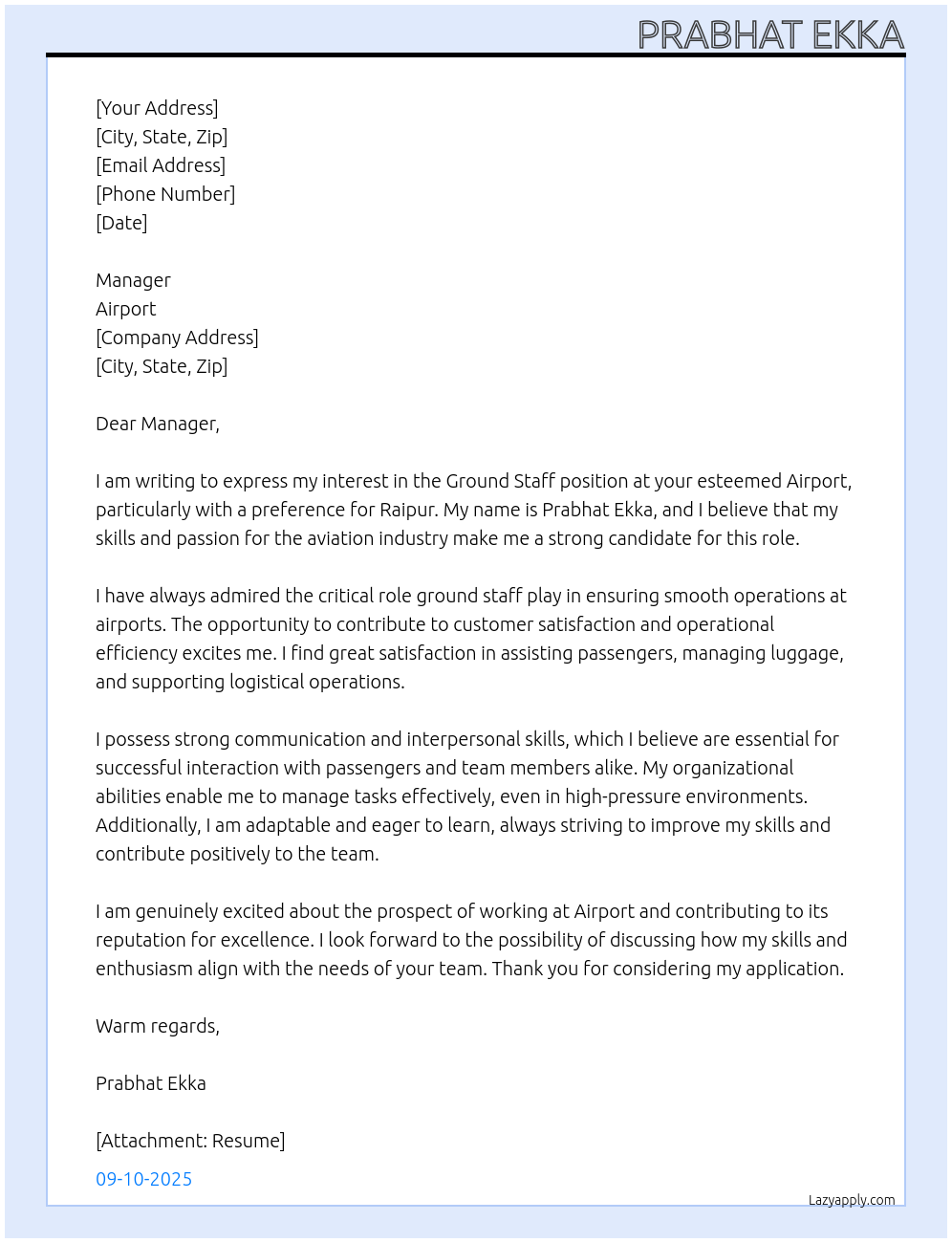 ground staff At Airport Cover Letter