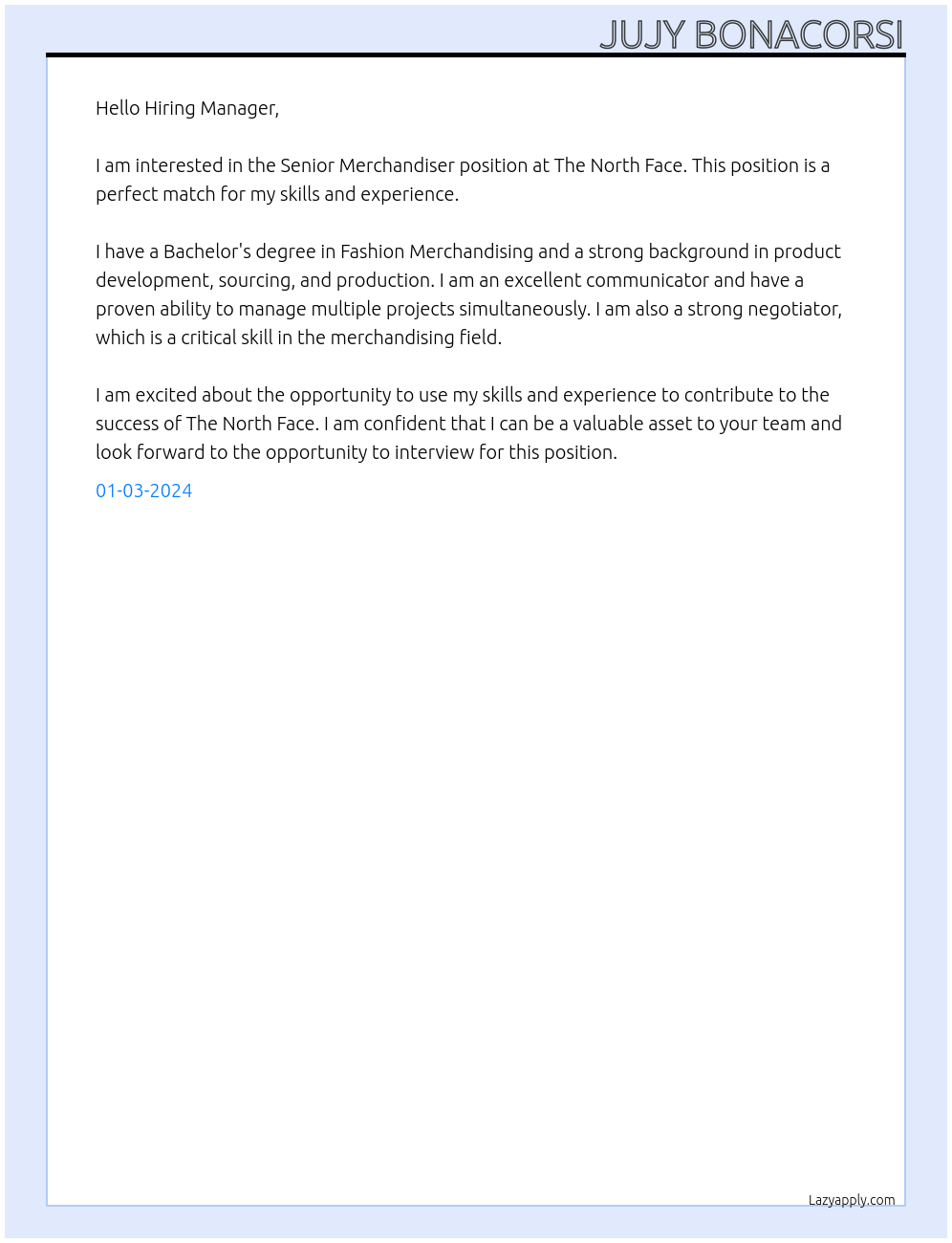 Senior Merchandiser At The North Face Cover Letter