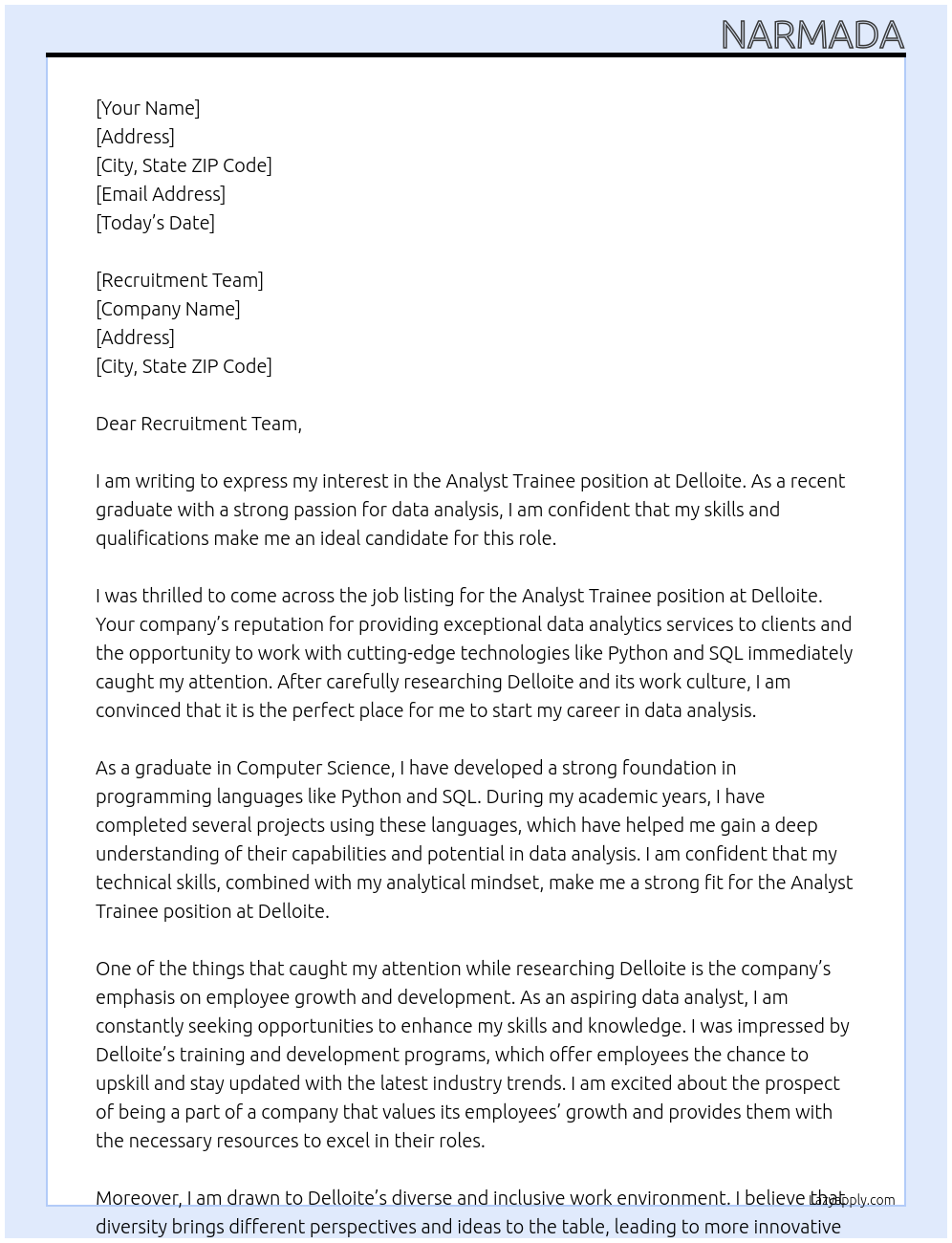 Analyst Trainee At Delloite Cover Letter