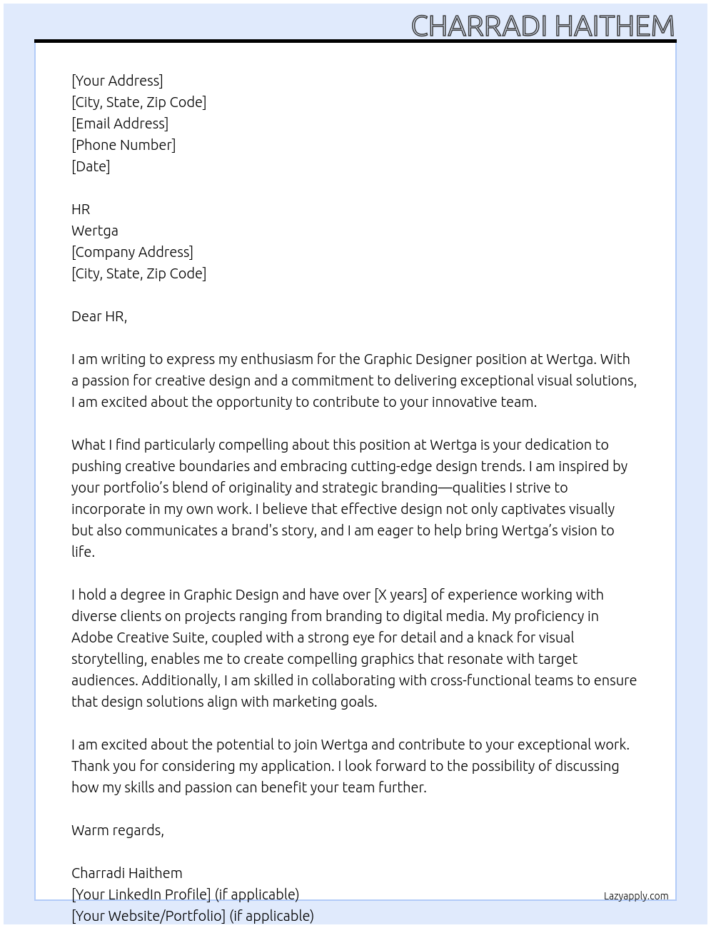 Graphic Designer At wertga Cover Letter