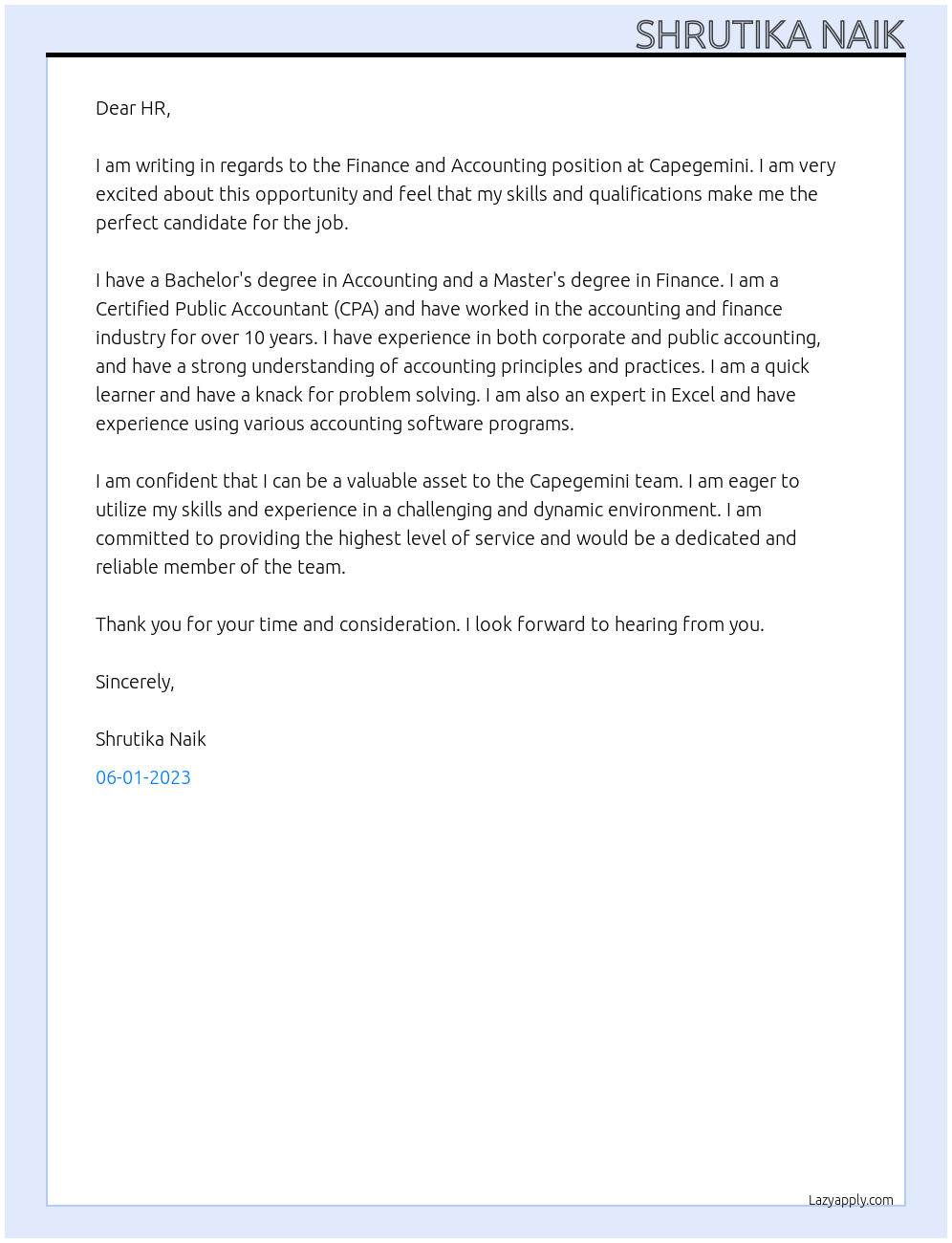 Cover letter for finance and accounting lazyapply