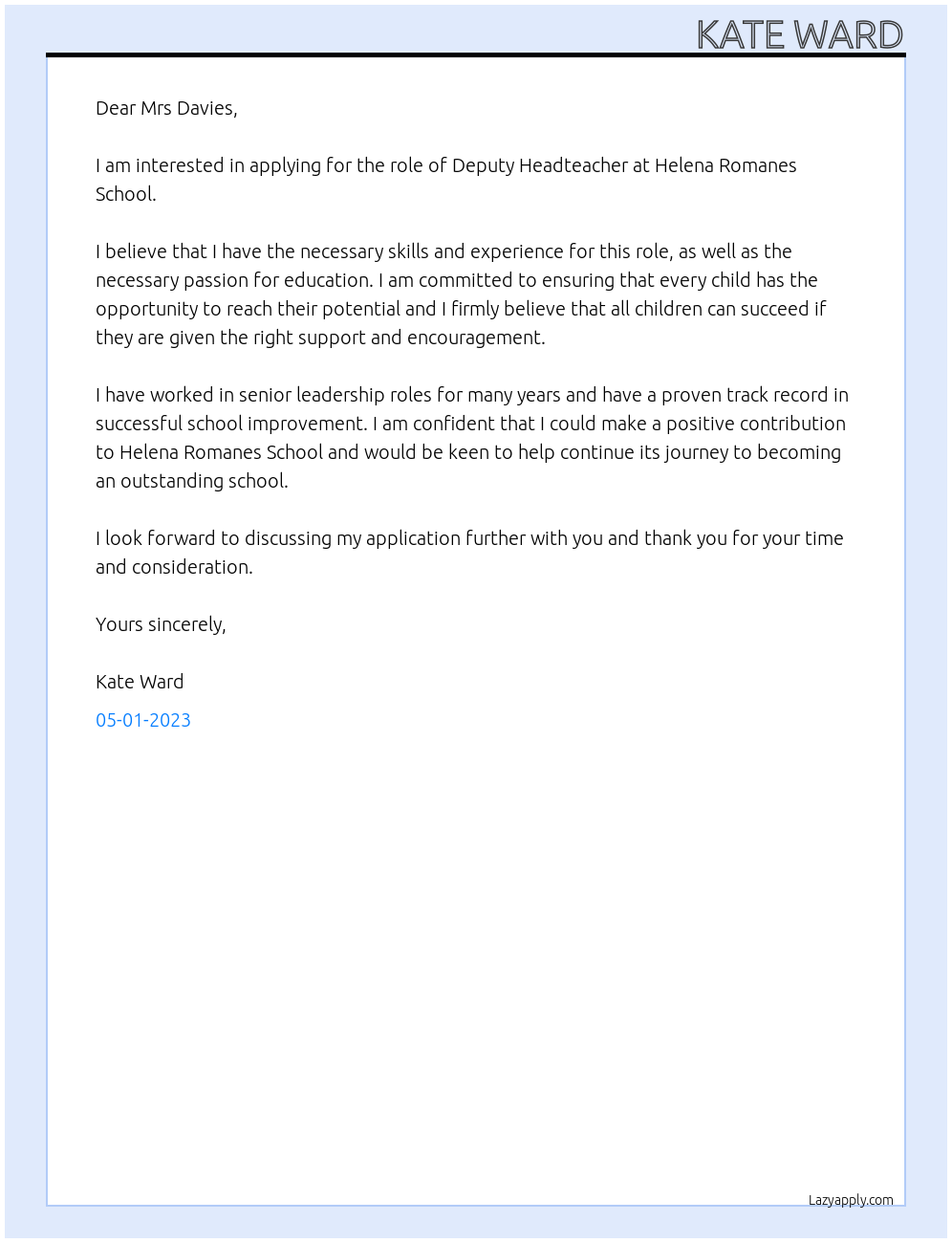 Deputy Headteacher At Helena Romanes School Cover Letter