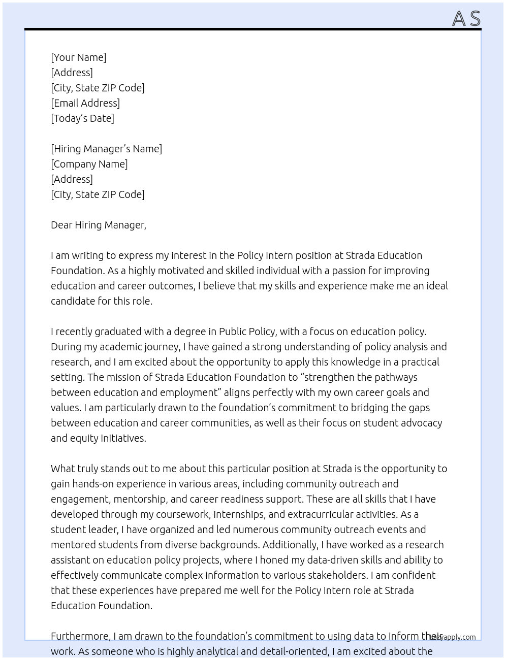 Policy Intern At Strada Education Foundation Cover Letter