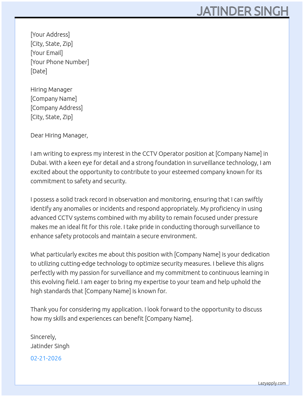 CCTV operator At edit Cover Letter