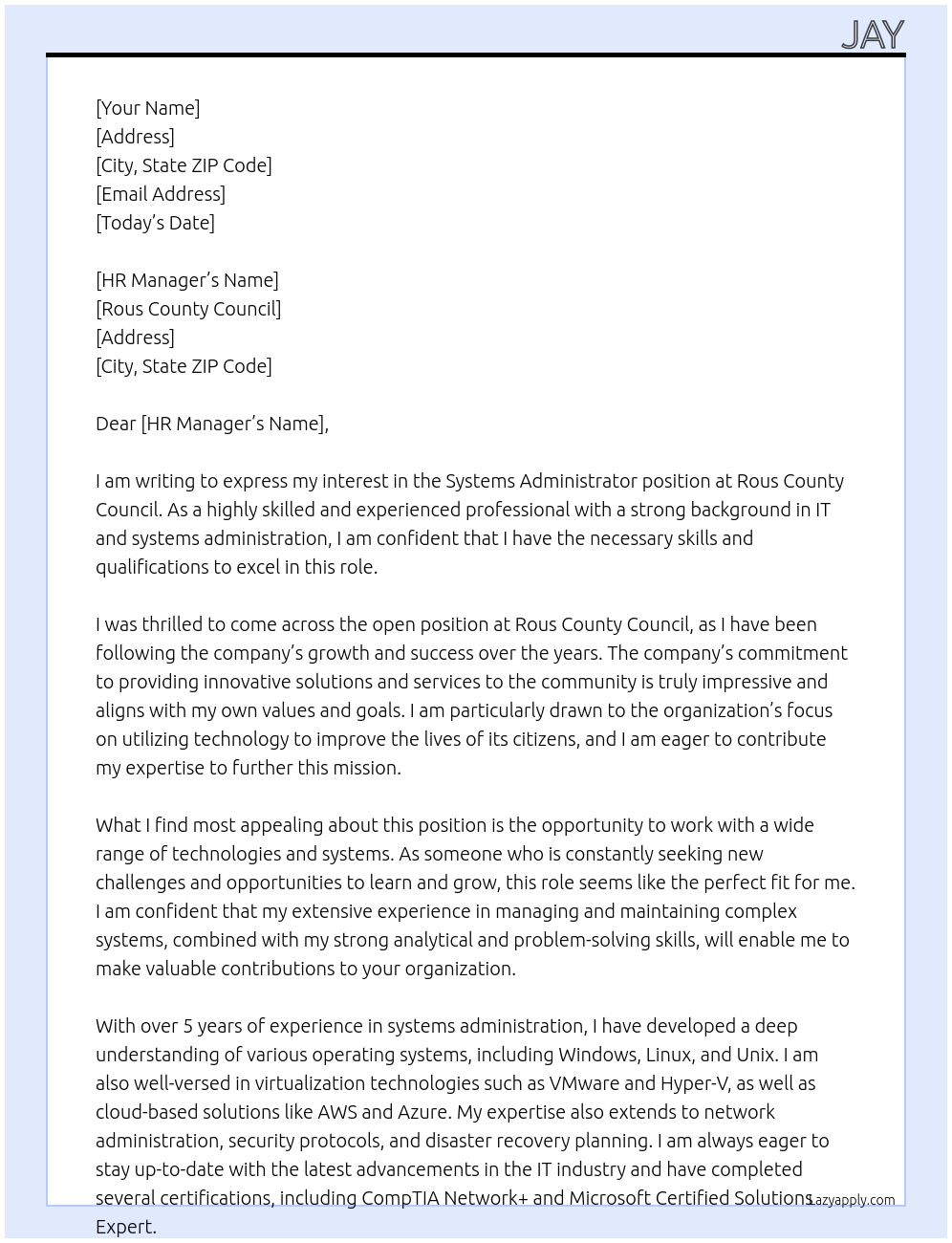 systems administrator At rous county council Cover Letter