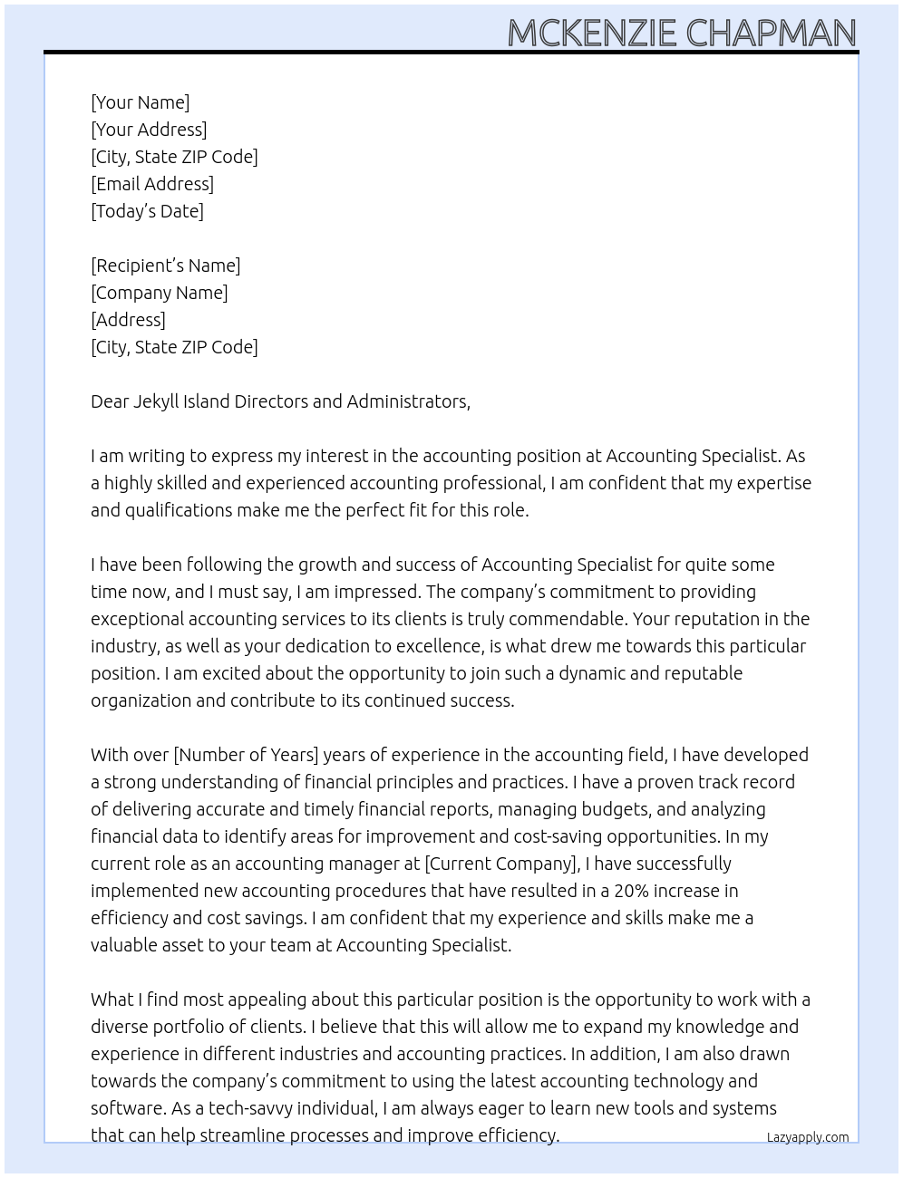 accounting At Accounting Specialist Cover Letter