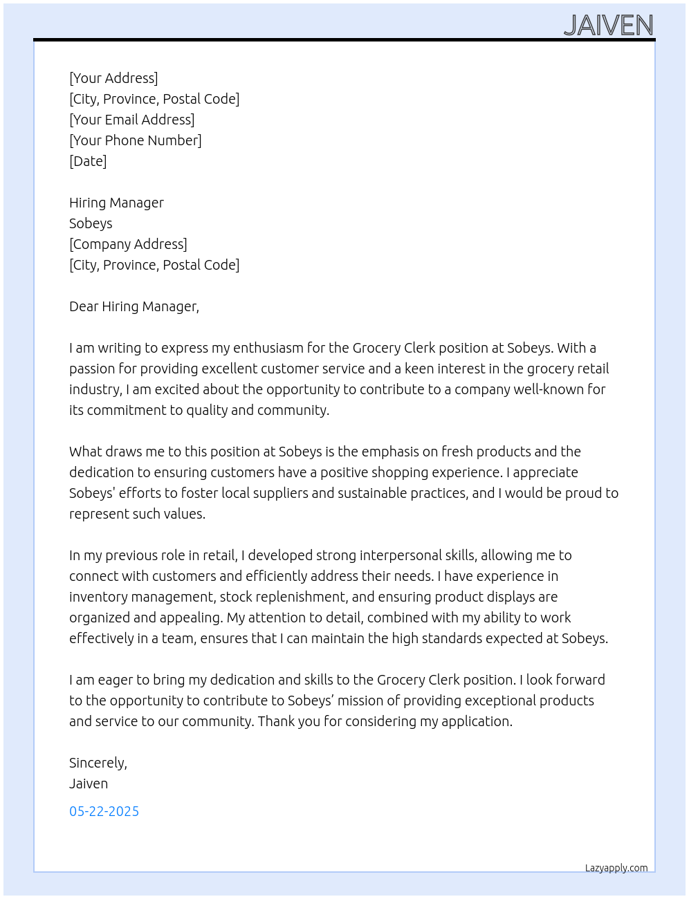 Cover letter for grocery clerk - LazyApply