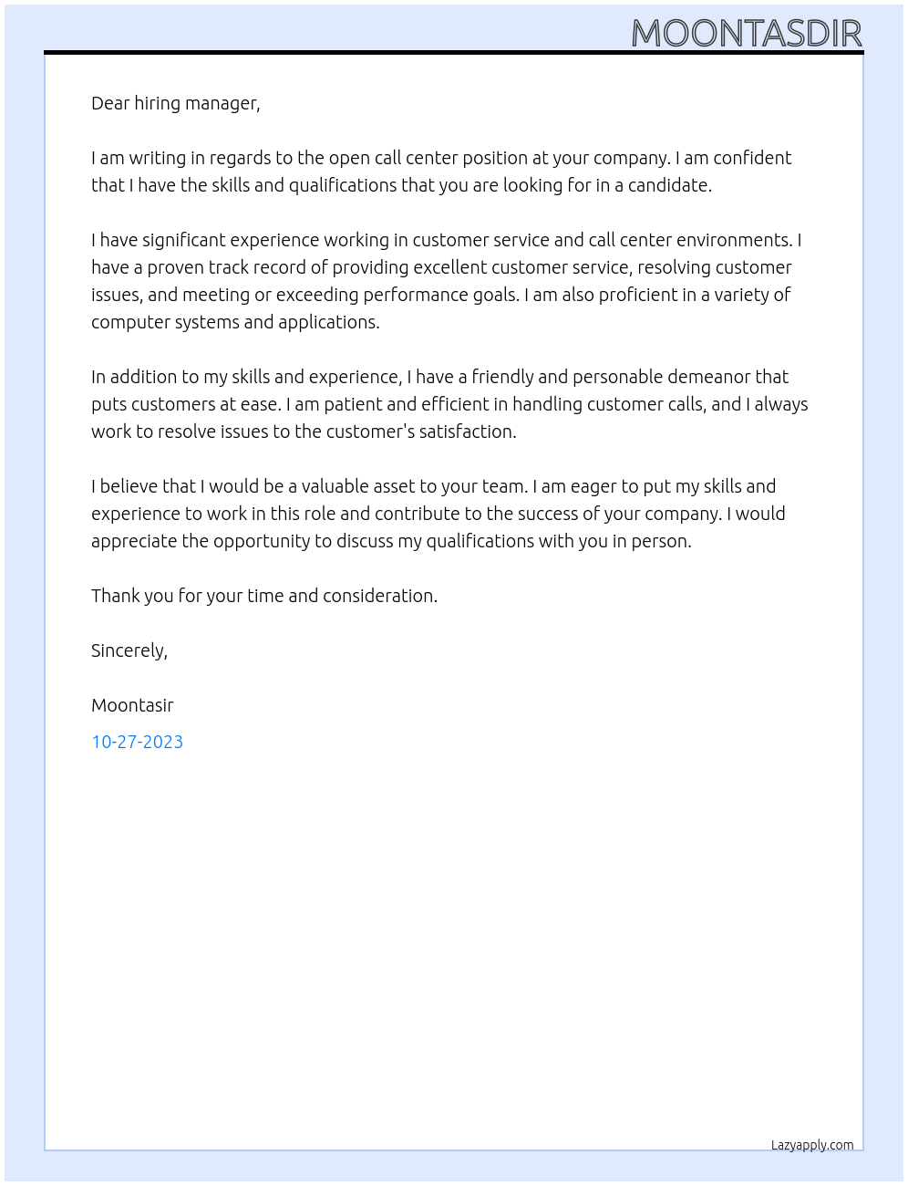 call center At uned Cover Letter