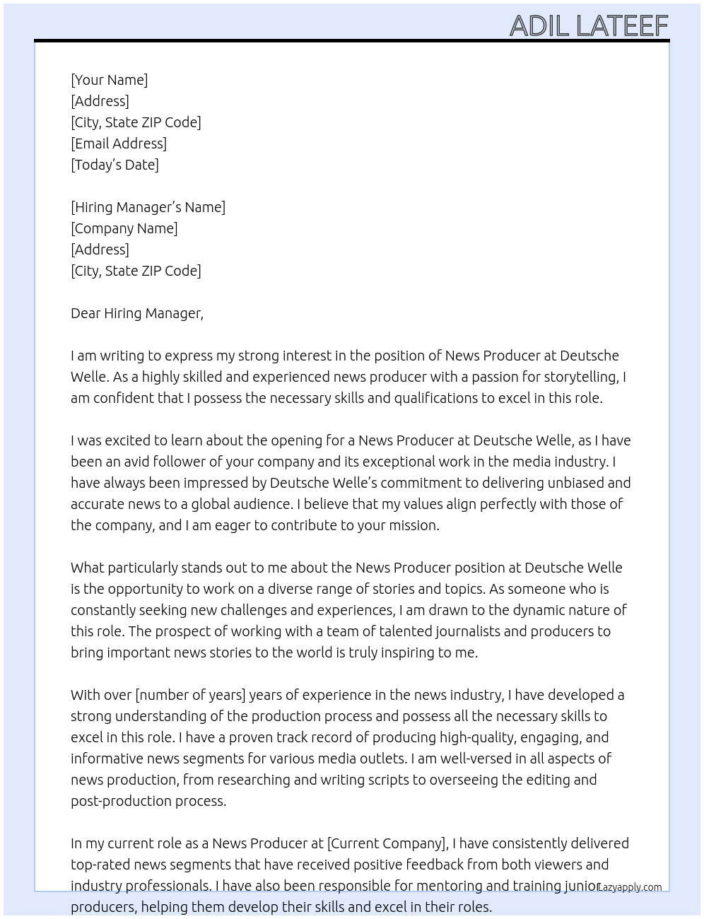 News Producer At Deutsche Welle Cover Letter