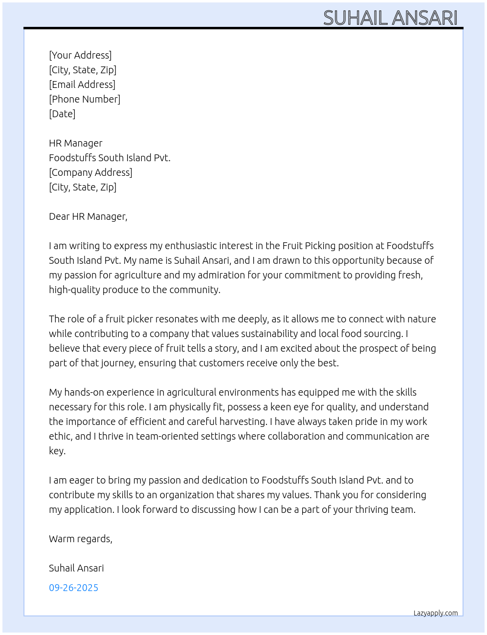 Cover letter for fruit picking - LazyApply