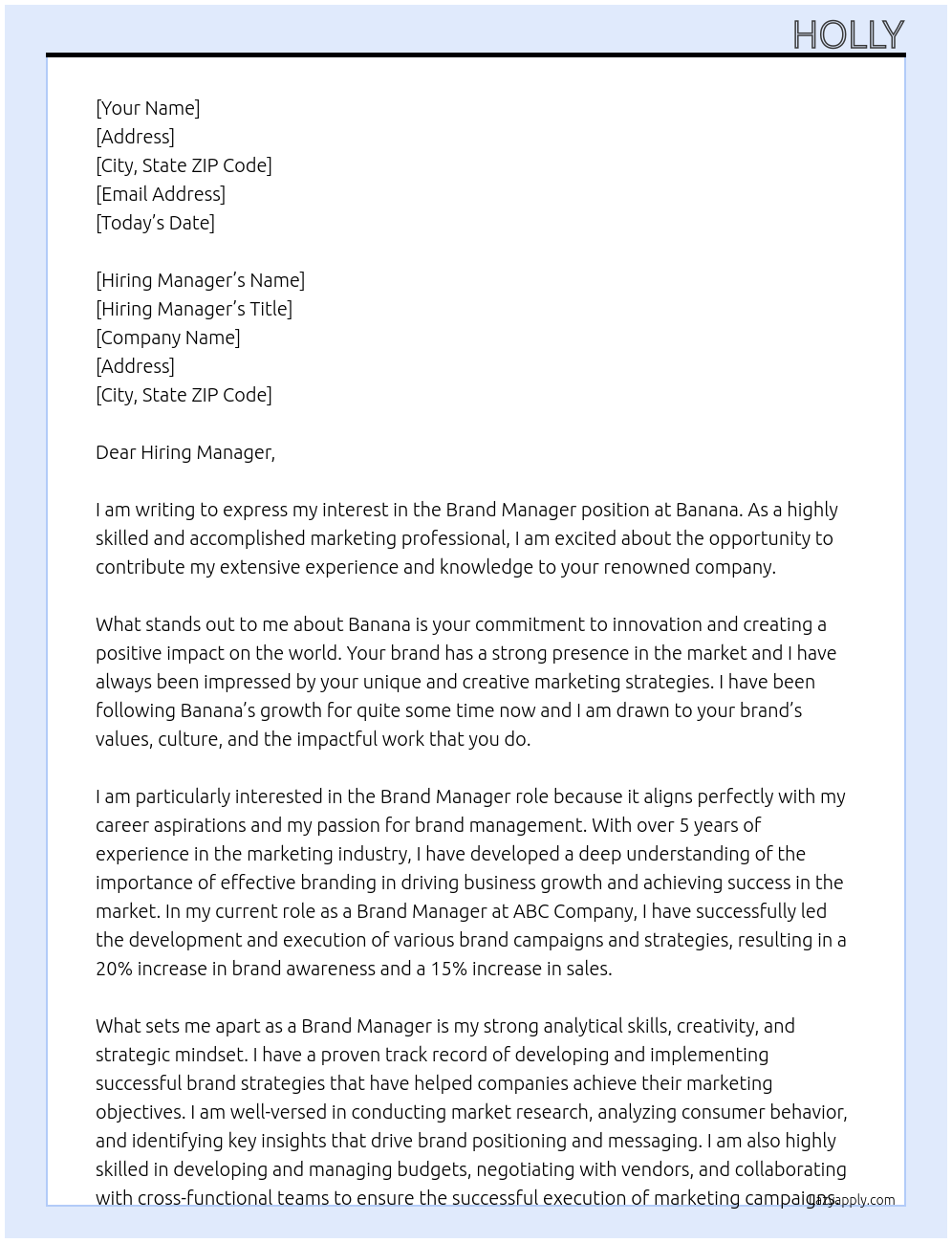 Brand Manager At Banana Cover Letter
