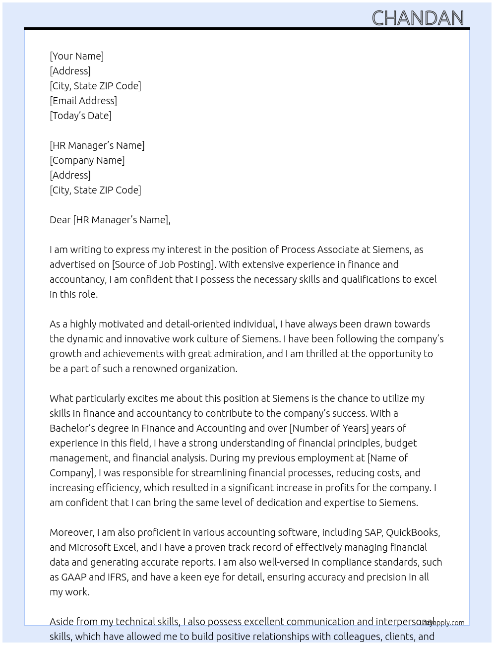 process associate At siemens Cover Letter