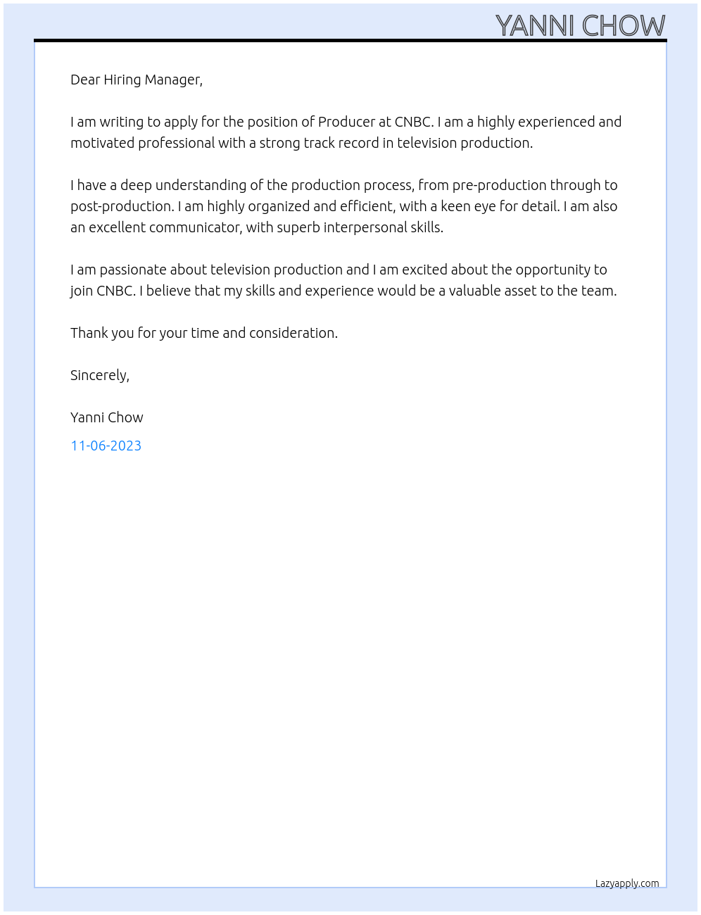 Producer At CNBC Cover Letter