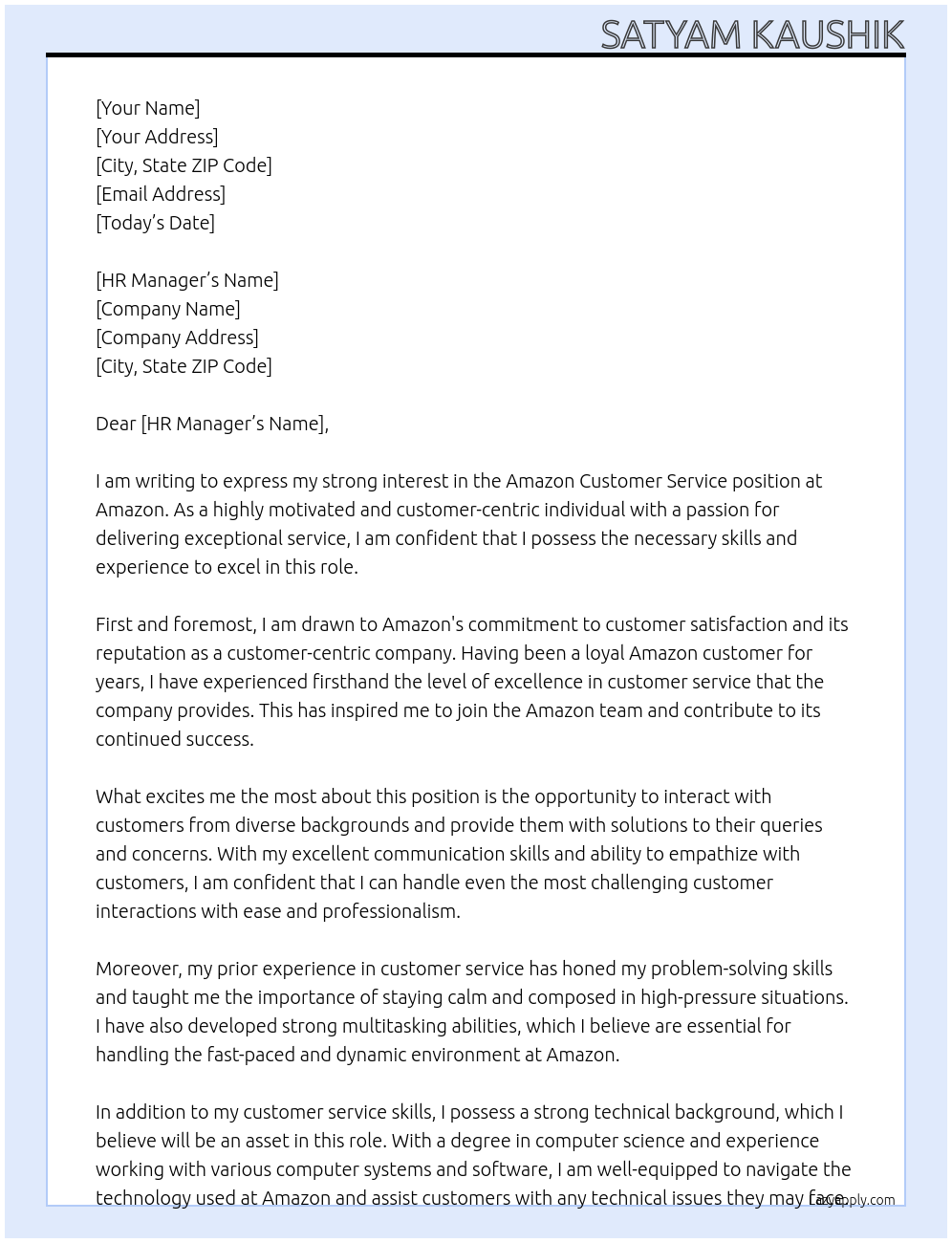 Cover letter for amazon customer service - LazyApply