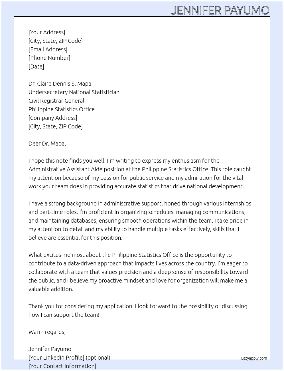 Cover letter for administrative assistant aide - LazyApply