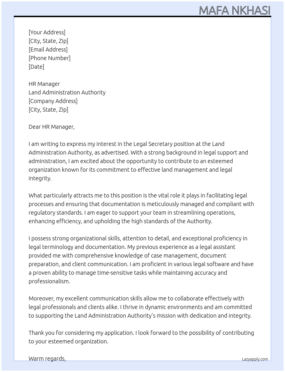 Cover letter for legal secretary - LazyApply