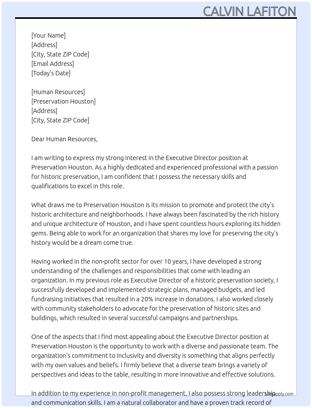 Executive Director At Preservation Houston Cover Letter