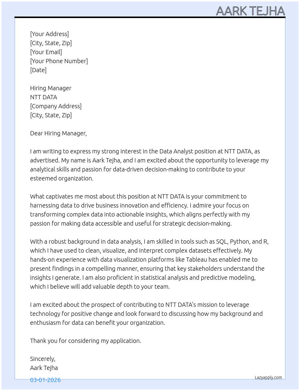 Cover letter for data analyst - LazyApply