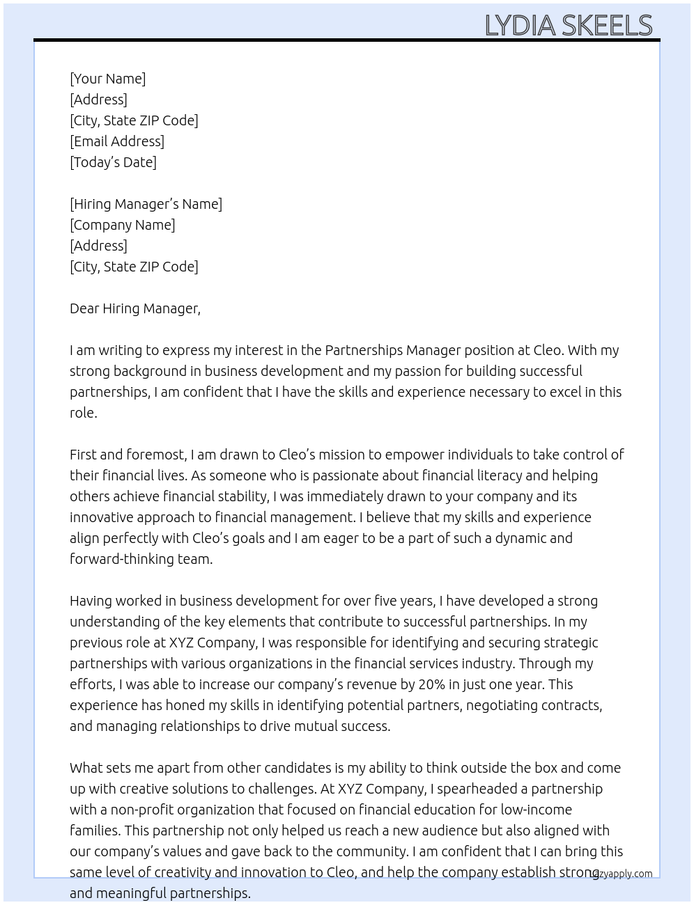 Partnerships Manager At Cleo Cover Letter
