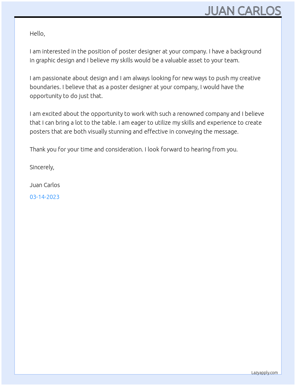 Poster designer At Hello Cover Letter