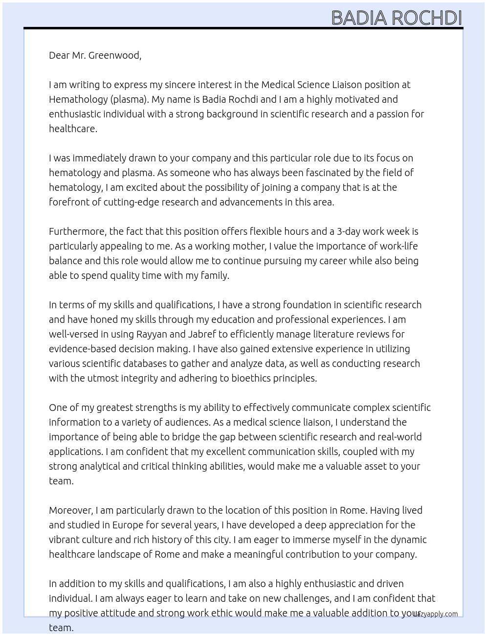 Cover letter for medical science liaison - LazyApply