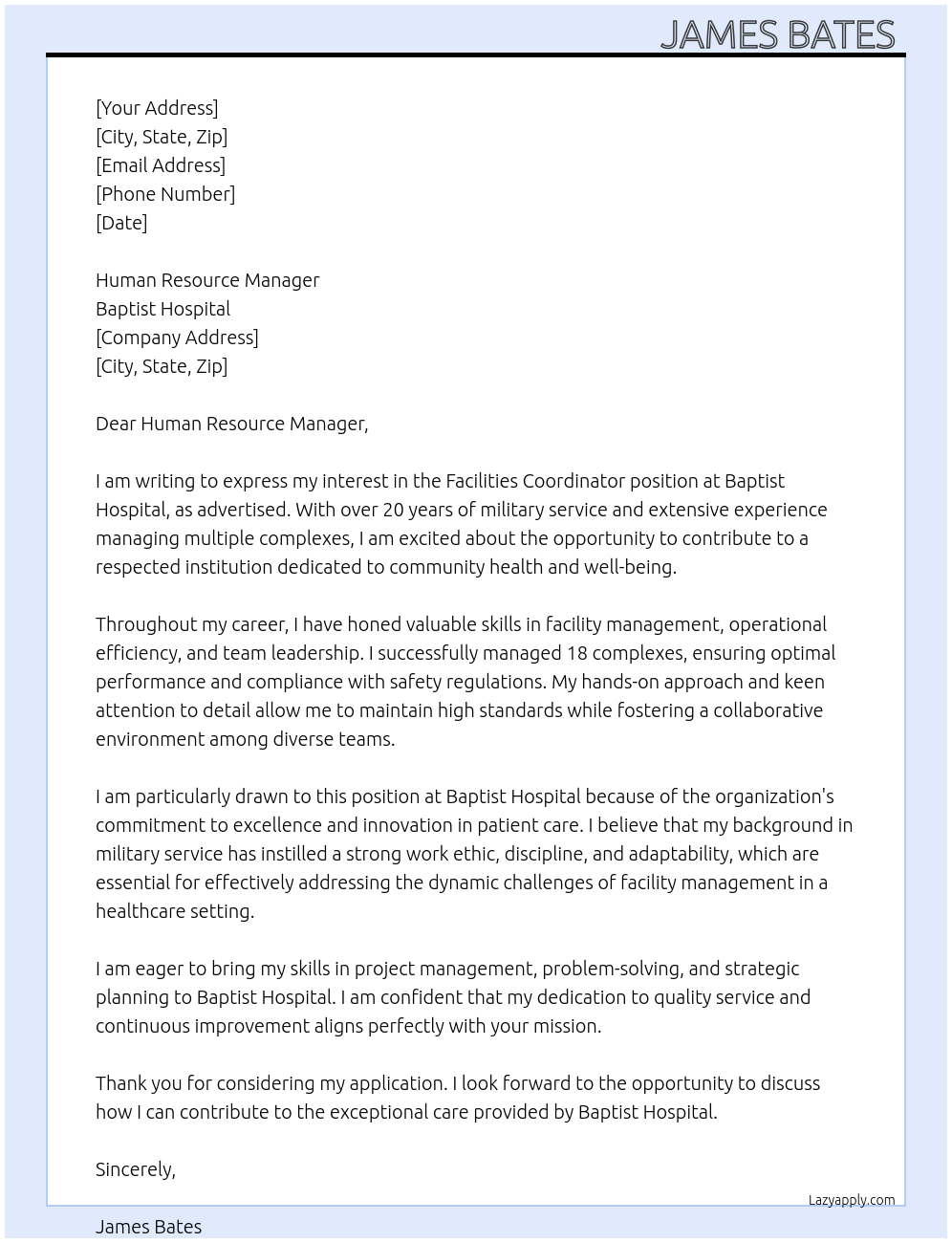 Cover letter for facilities coordinator - LazyApply