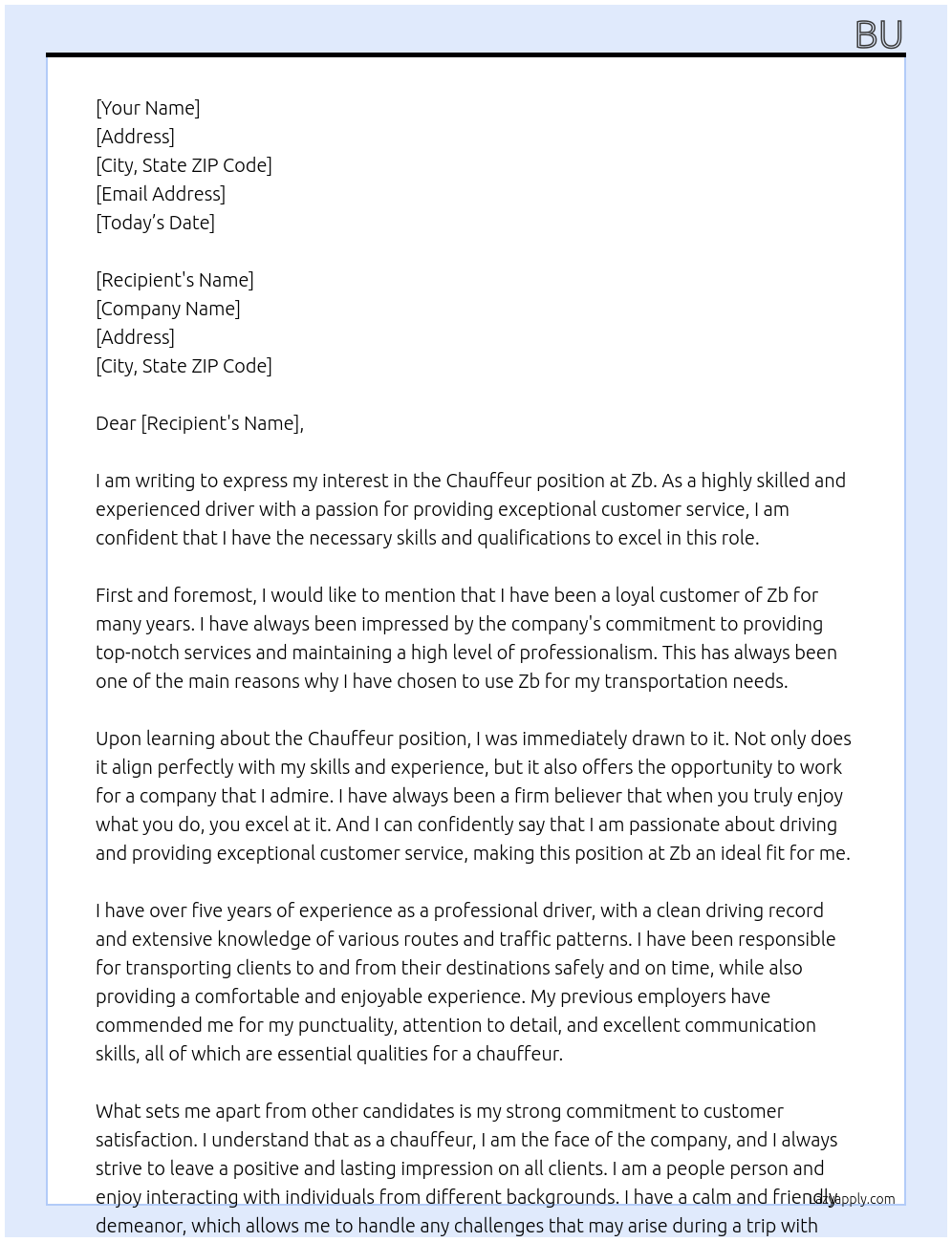 Chauffeur At Zb Cover Letter