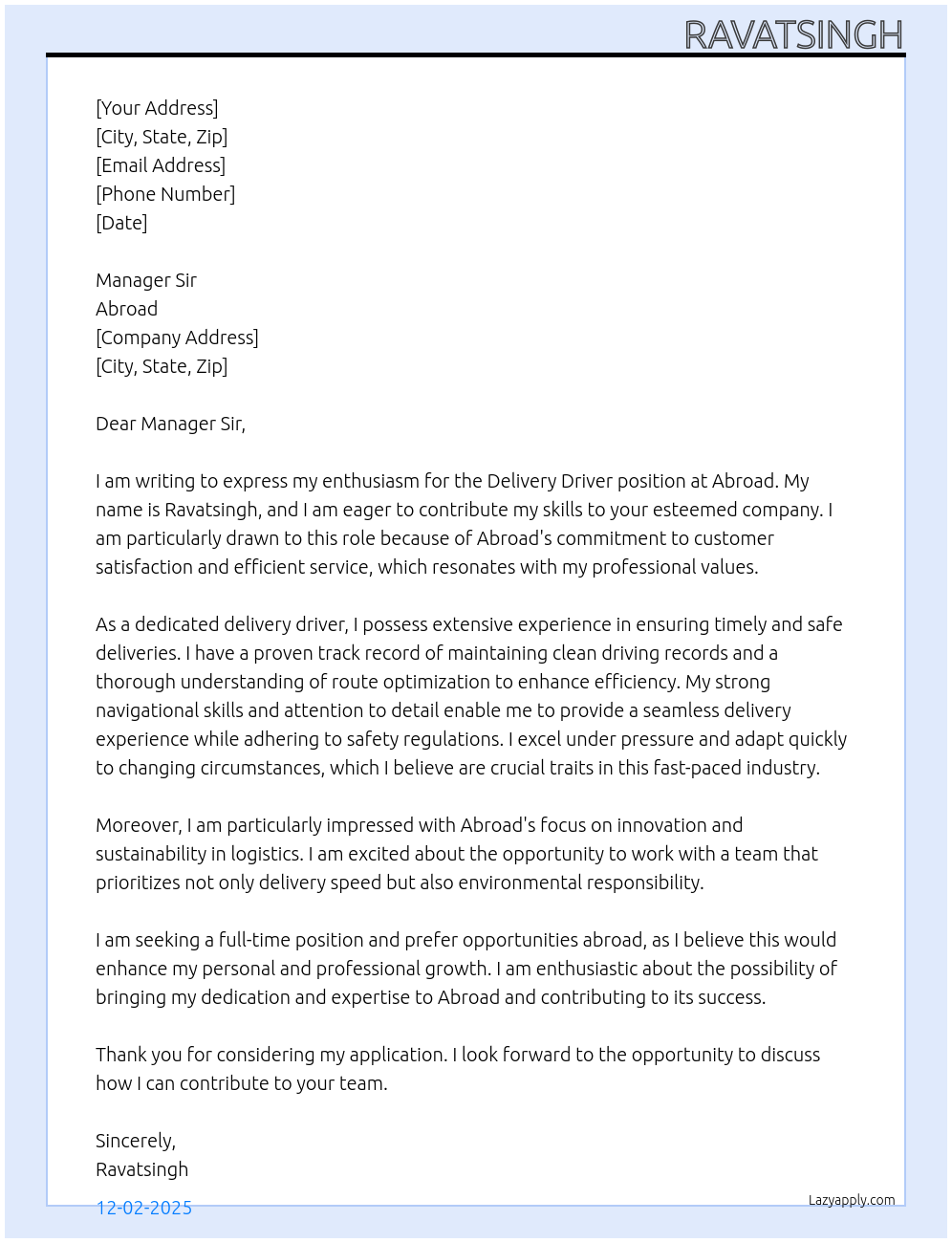 Cover letter for delivery driver - LazyApply