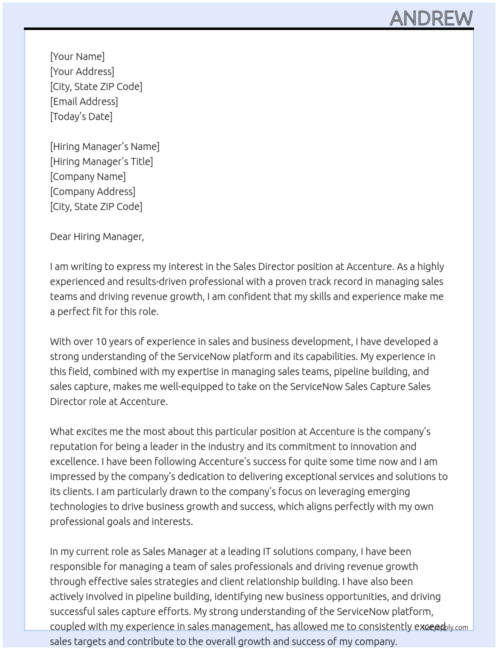 Sales Director At Accenture Cover Letter