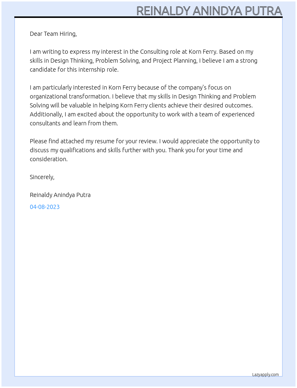 Consulting At Korn Ferry Cover Letter