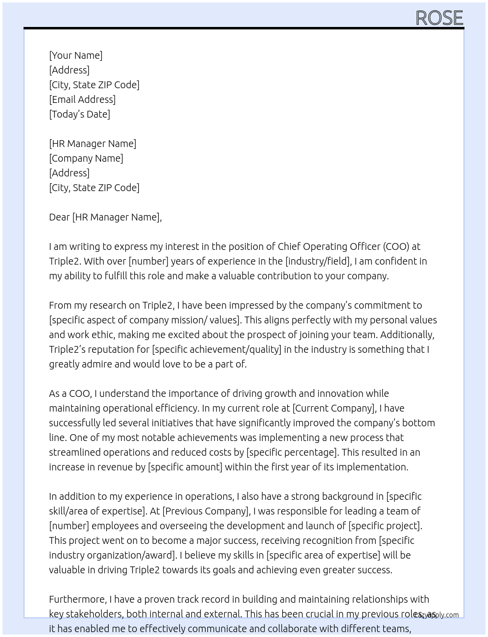 COO At Triple2 Cover Letter