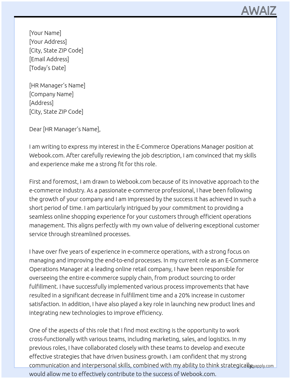 E-Commerce Operations Manager At webook.com Cover Letter