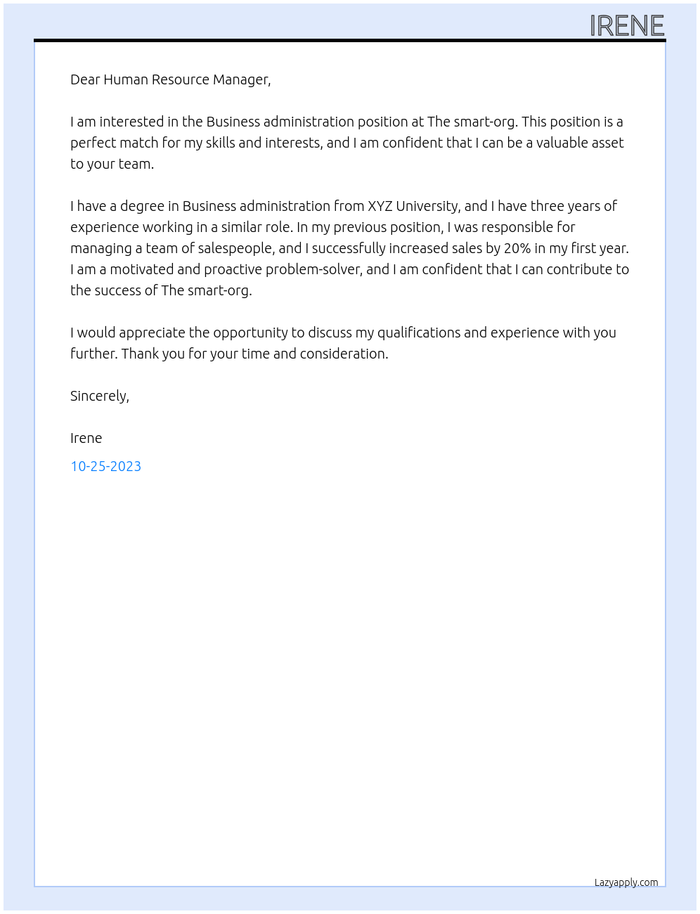 Business administration At The smart-org Cover Letter