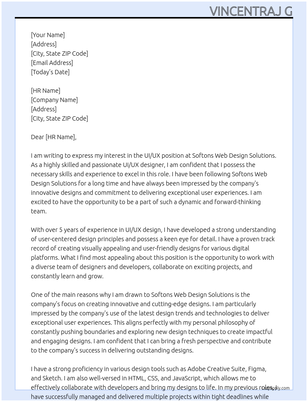 uiux At Softons Web Design Solutions Cover Letter