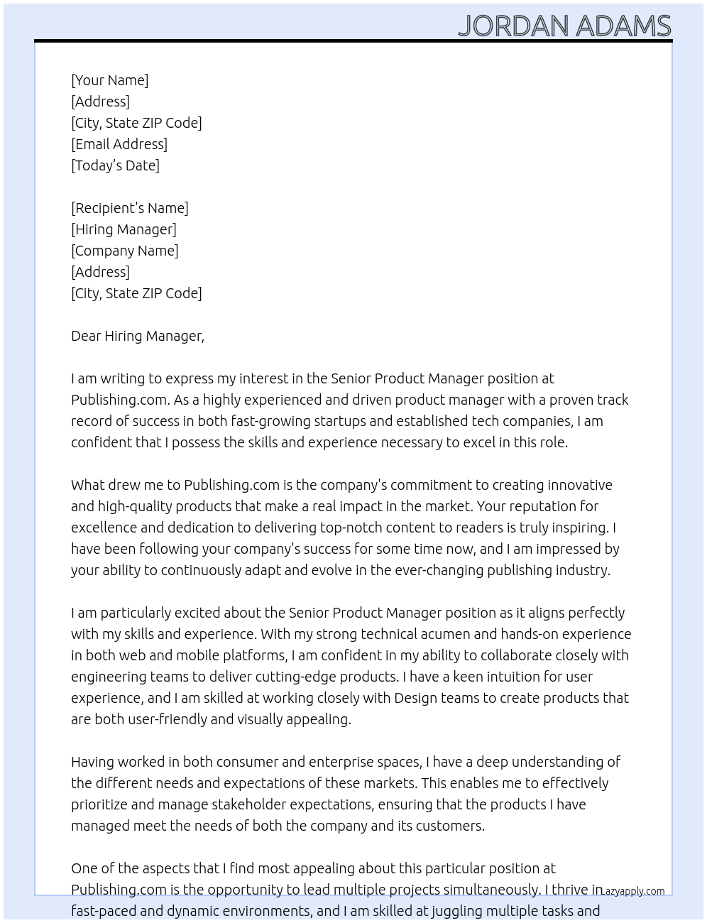 Senior Product Manager At Publishing.com Cover Letter