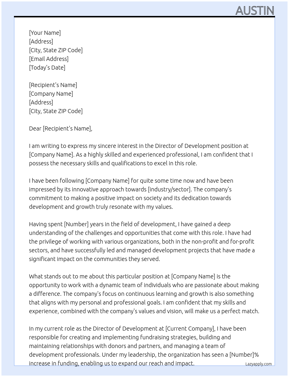 Director of Development At uknown Cover Letter