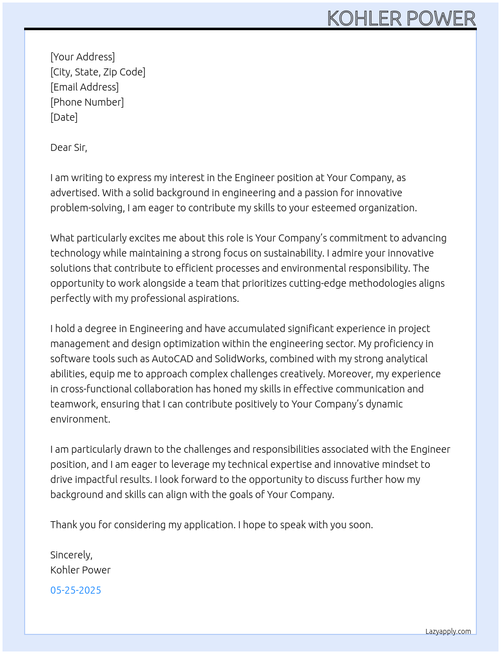 Engineer At Your company Cover Letter