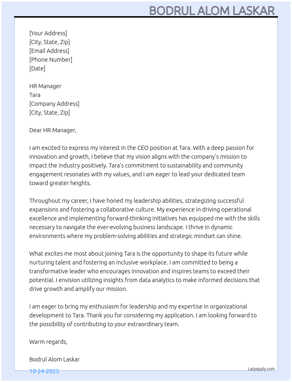 Cover letter for CEO - LazyApply