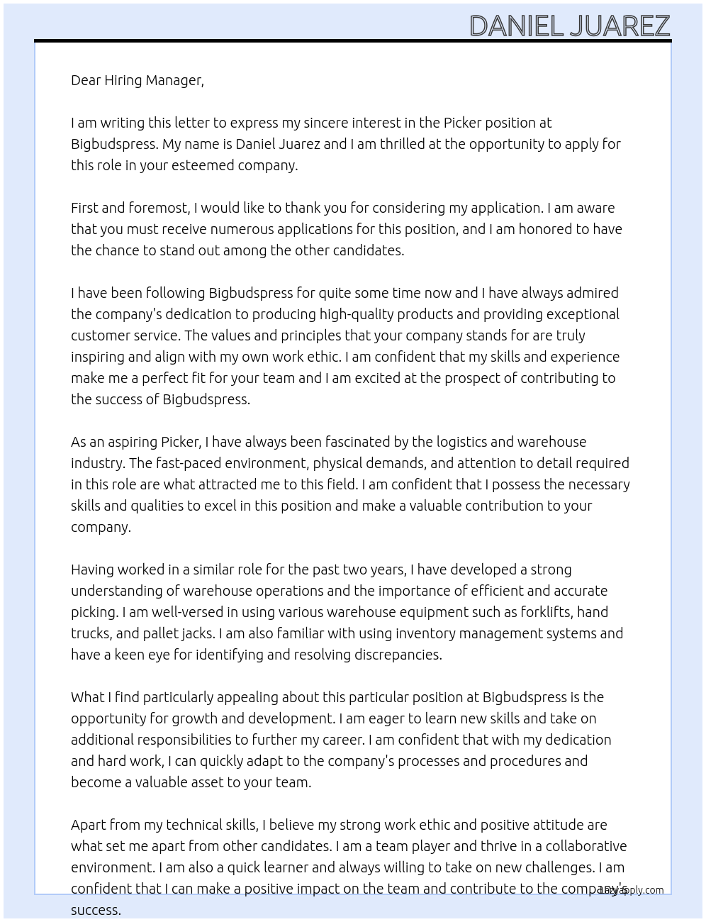 Picker At Bigbudspress Cover Letter