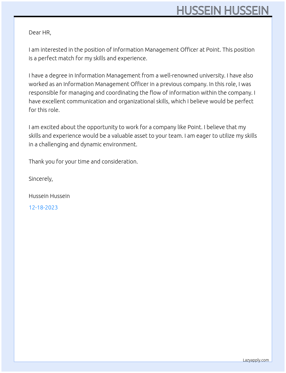 Information Management officer At Point Cover Letter