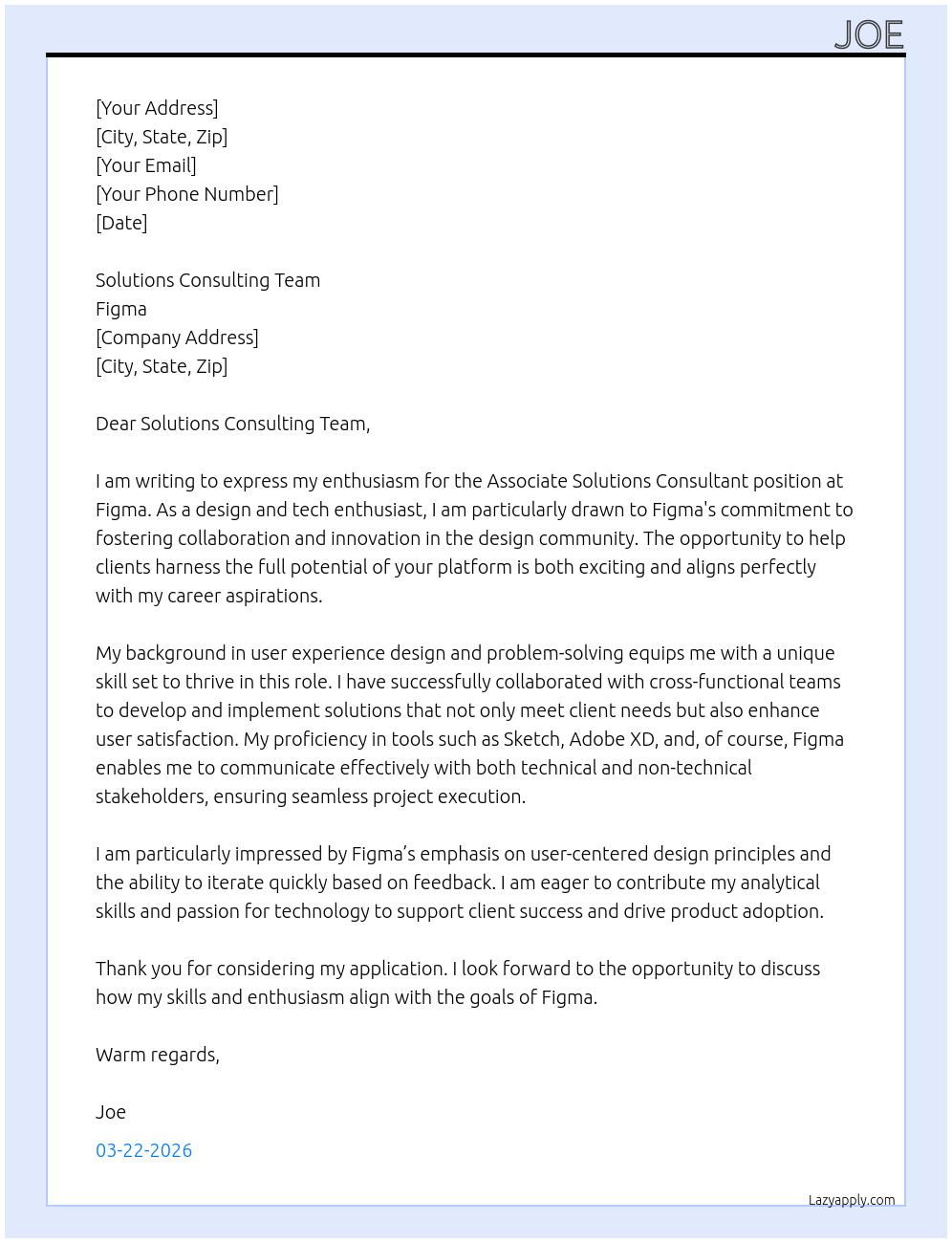 Associate Solutions Consultant At Figma Cover Letter