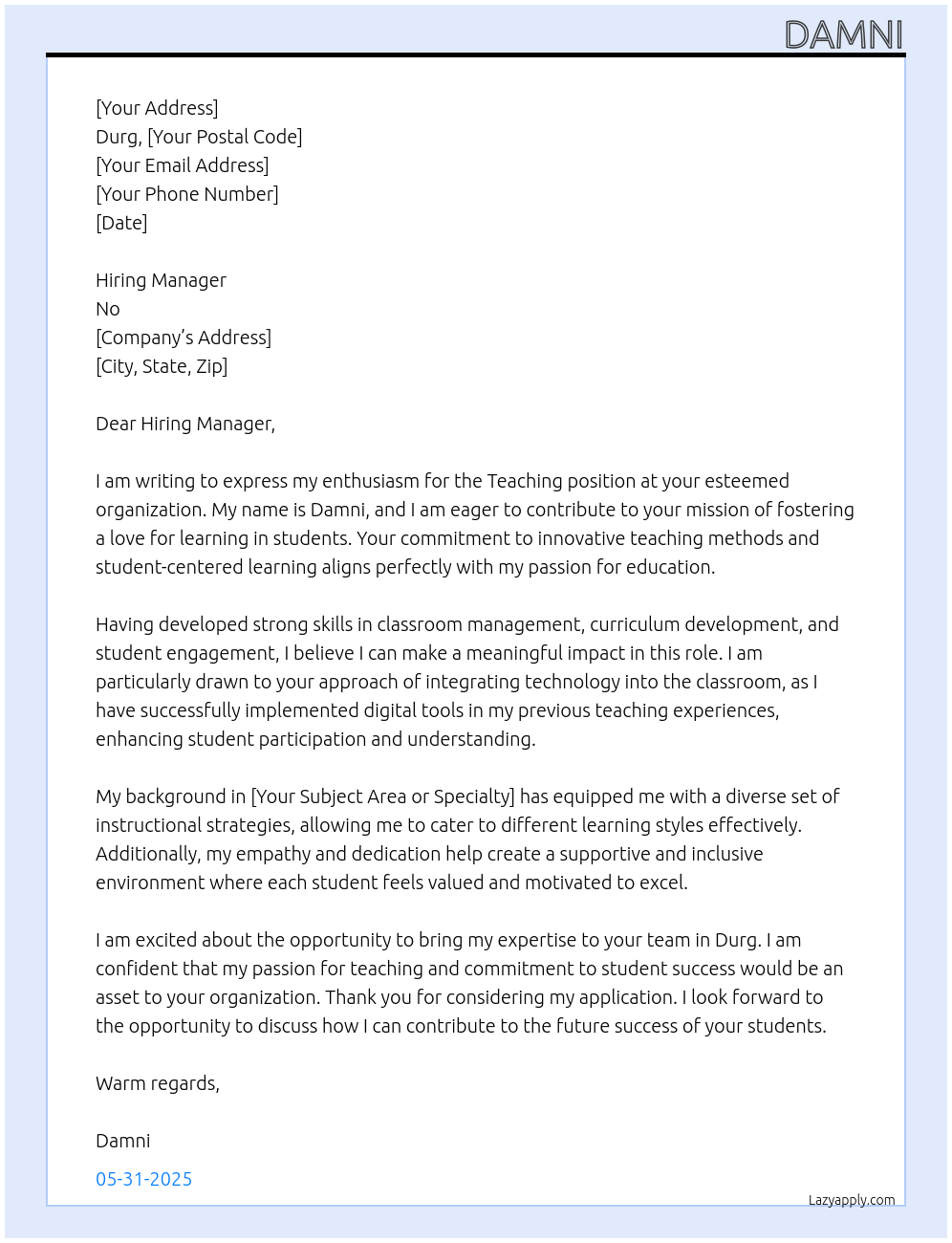 Teaching At No Cover Letter