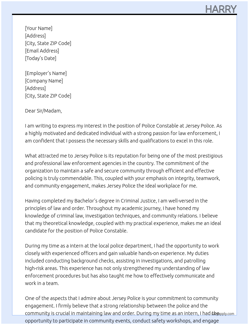 Police Constable At Jersey Police Cover Letter