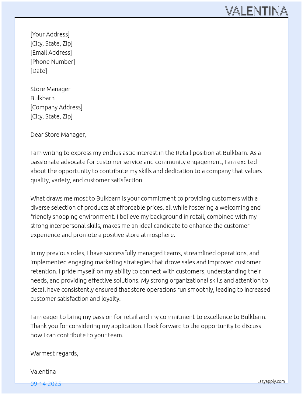 Cover letter for retail - LazyApply
