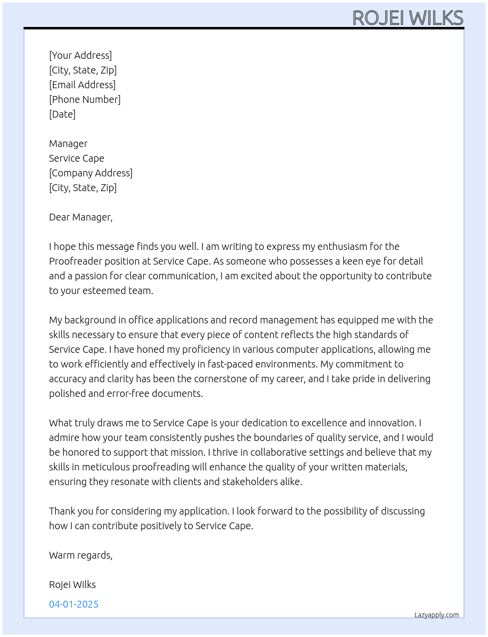 Cover letter for proof reader - LazyApply