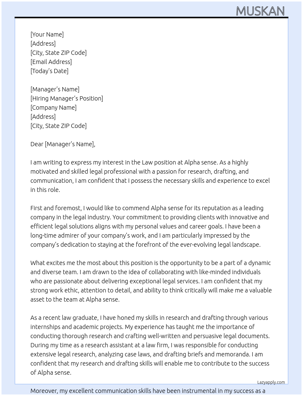 Law At Alpha sense Cover Letter