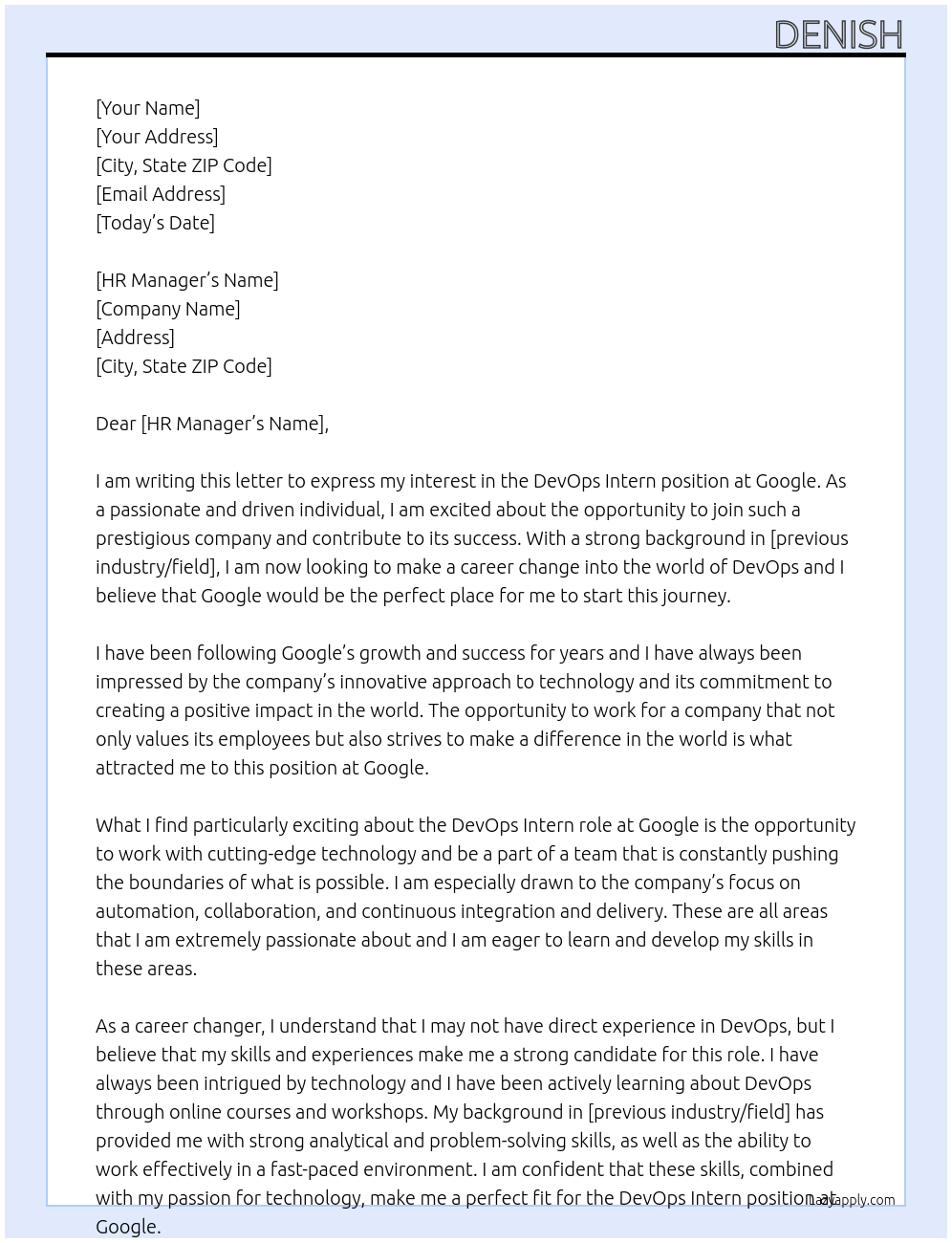 DevOps Intern At Google Cover Letter