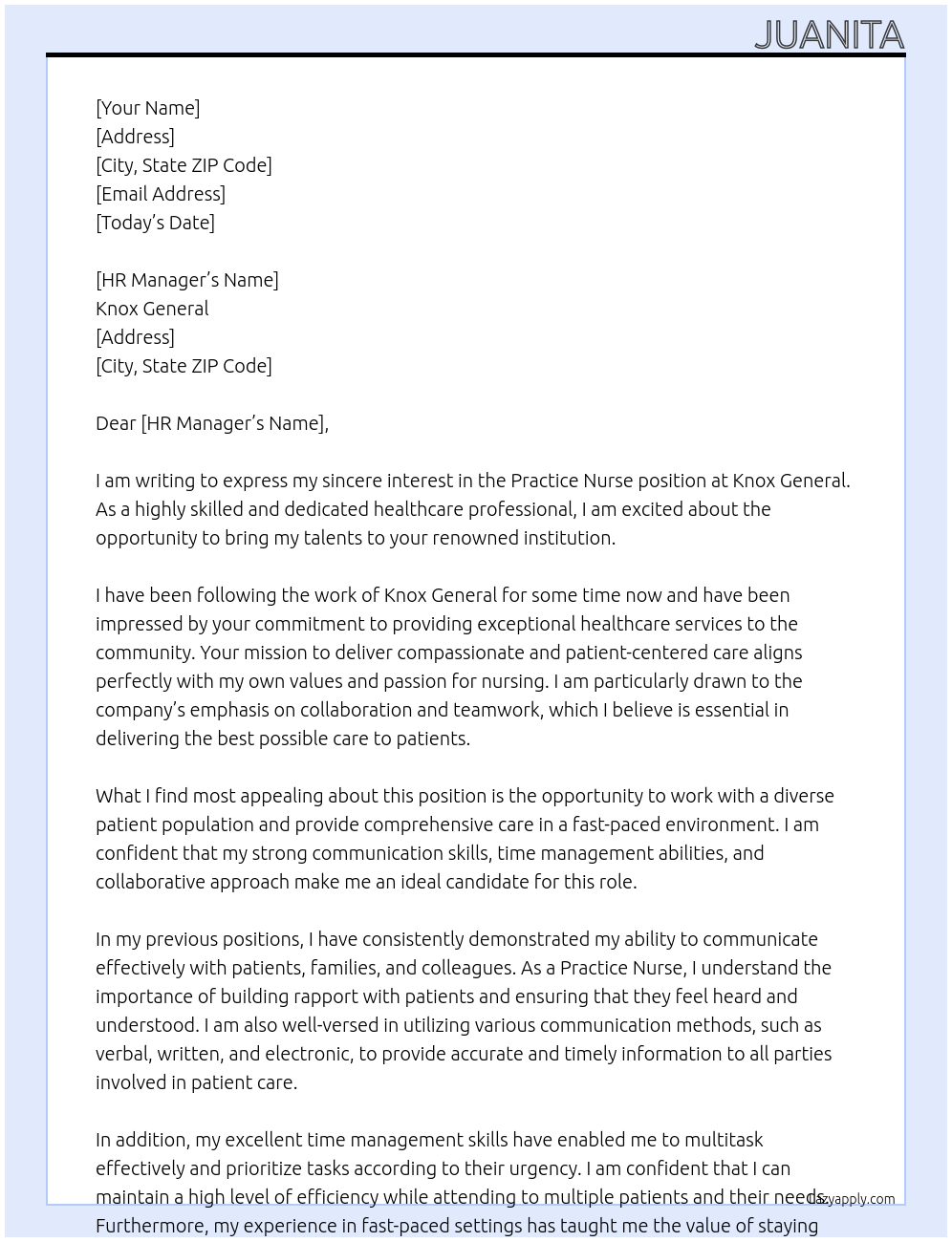 Practice Nurse At Knox General Cover Letter